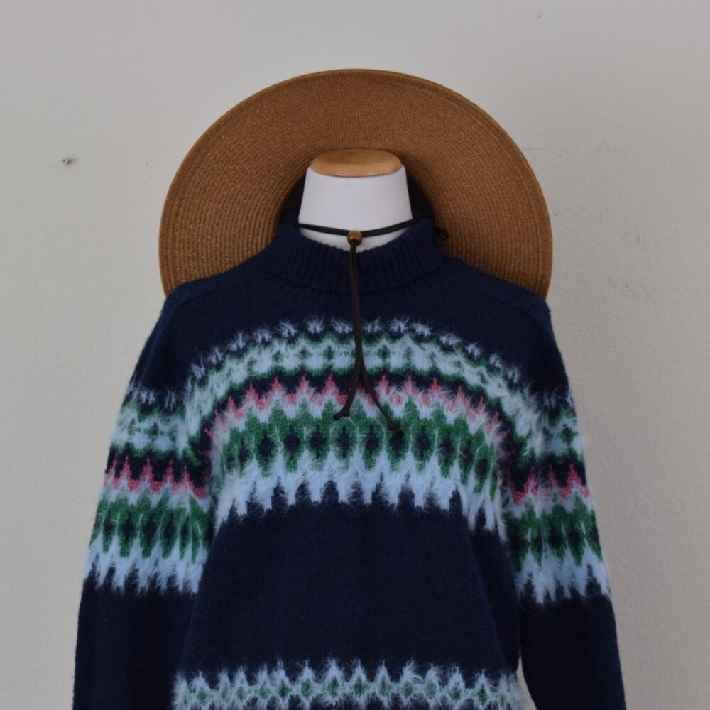 Free Assembly Woman's Sweater Fuzzy Mock Neck Recycled Polyester Navy size L - Picture 8 of 12